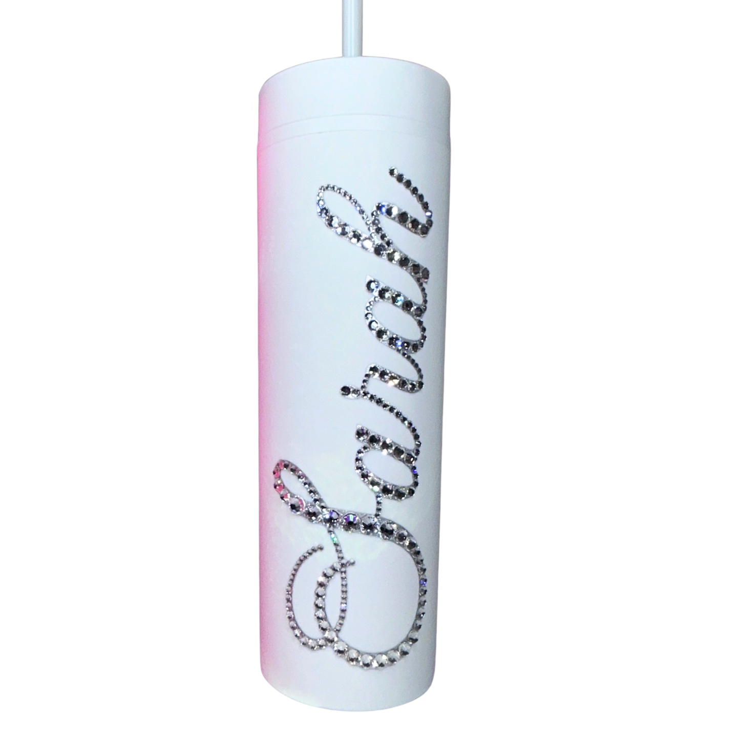 PERSONALISED BLING TUMBLER - WHITE - CLEAR CRYSTAL