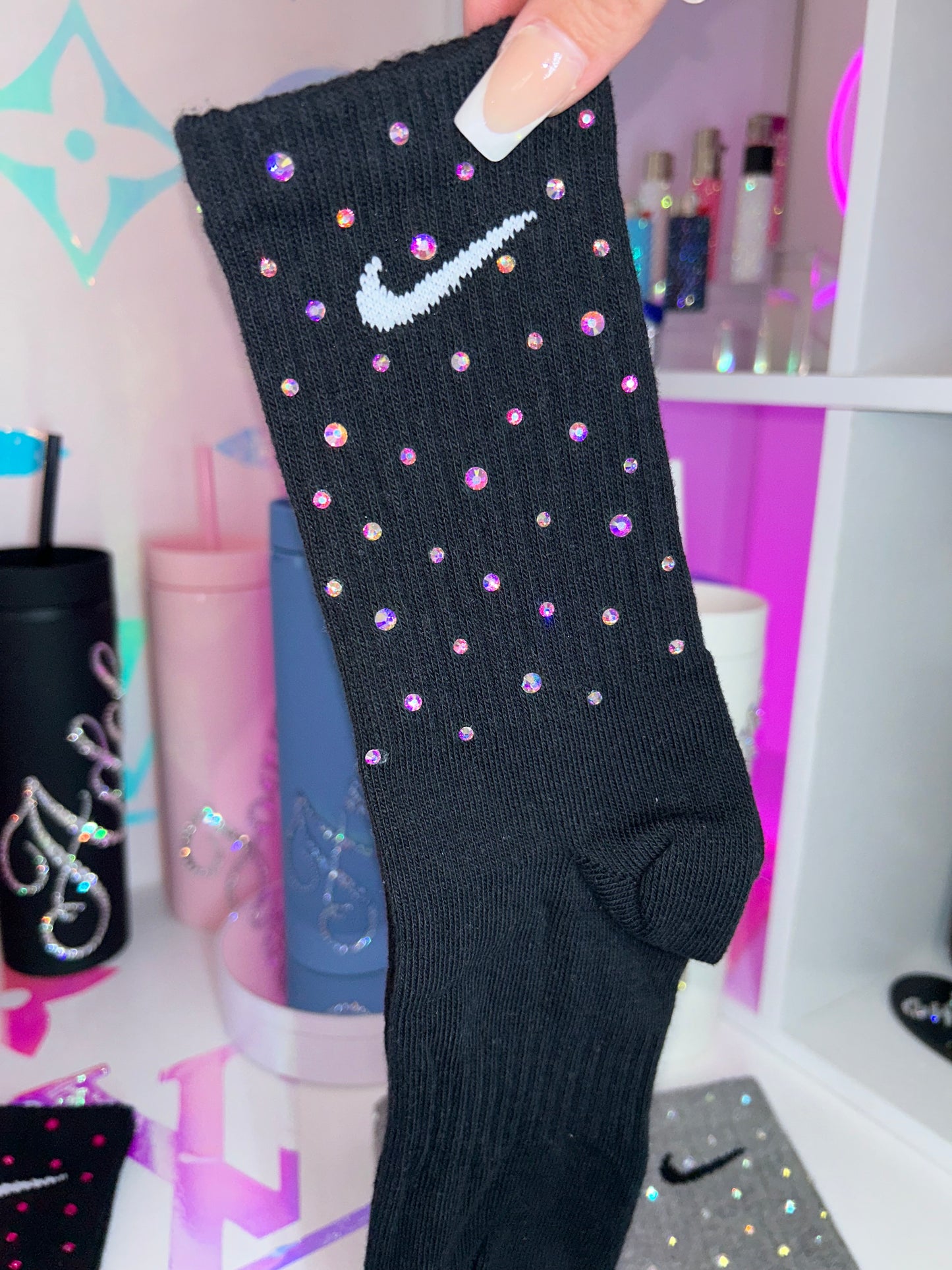 Crew Socks - Rainbow Sparkle - Black
