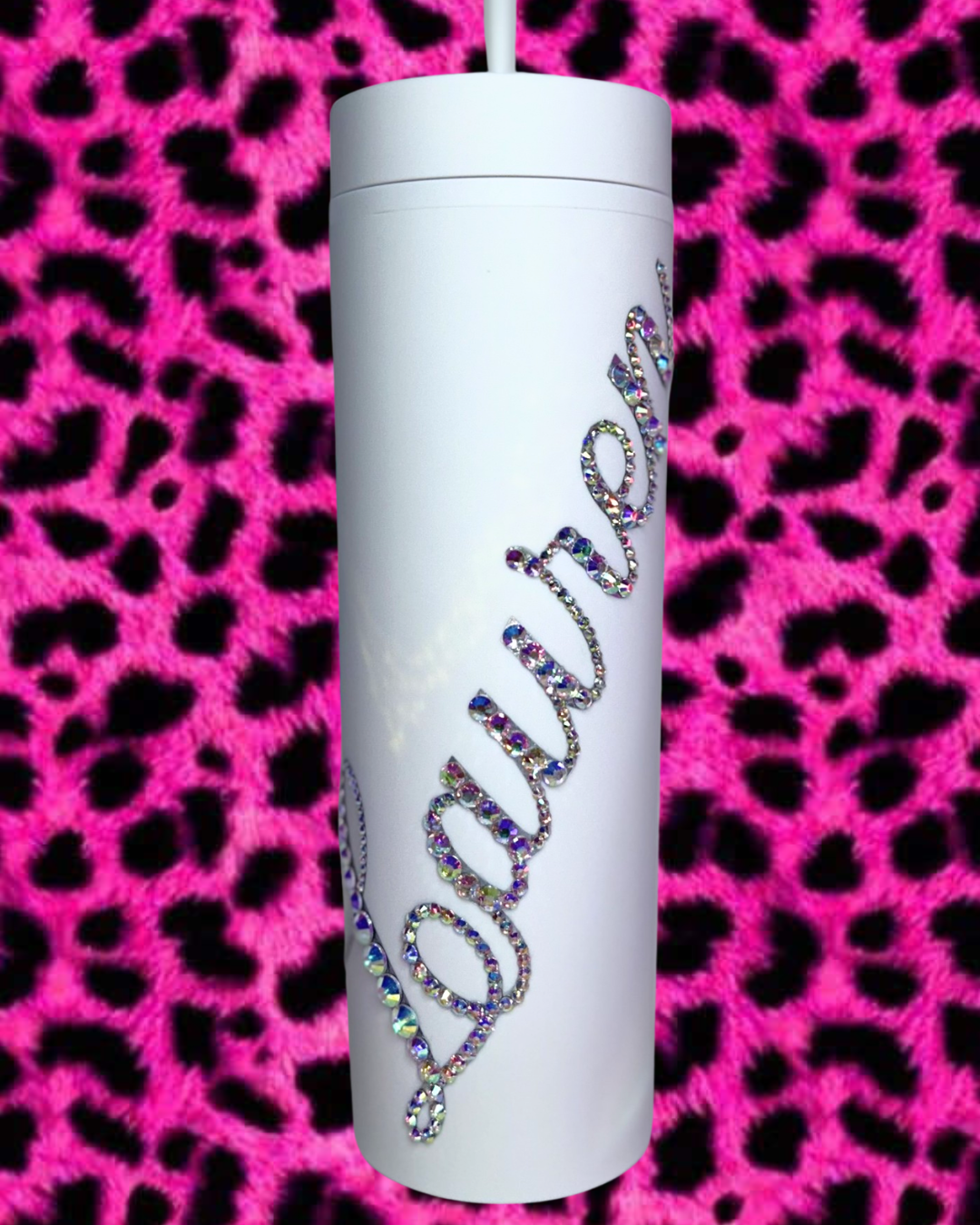 Bling Tumbler - White - Rainbow Sparkle