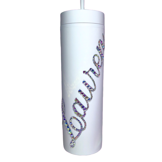 PERSONALISED BLING TUMBLER - WHITE - RAINBOW SPARKLE
