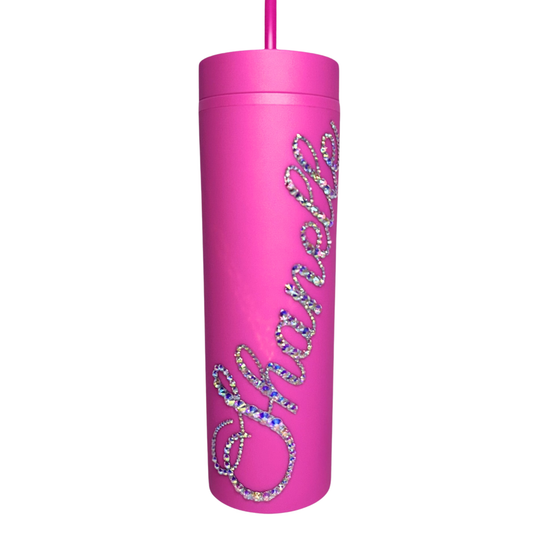 PERSONALISED BLING TUMBLER - HOT PINK - RAINBOW SPARKLE
