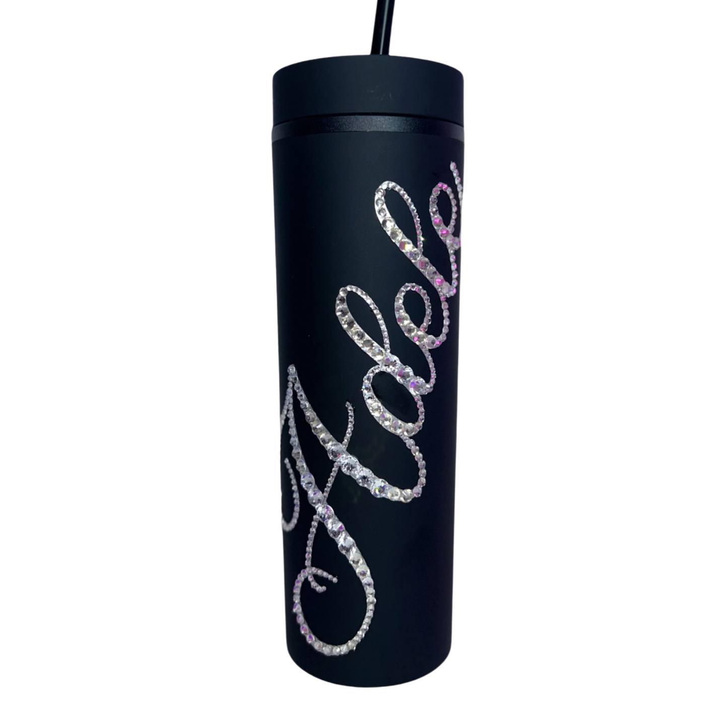 PERSONALISED BLING TUMBLER - BLACK - CLEAR CRYSTAL