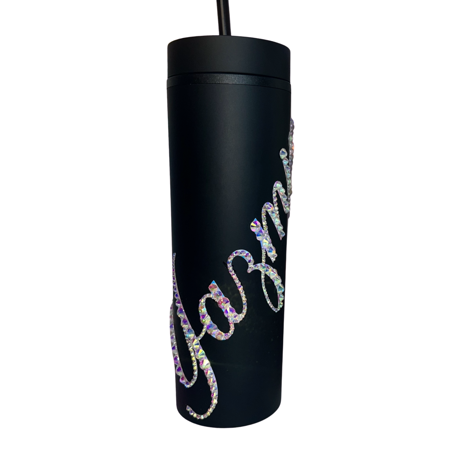 PERSONALISED BLING TUMBLER - BLACK - RAINBOW SPARKLE