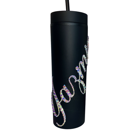 PERSONALISED BLING TUMBLER - BLACK - RAINBOW SPARKLE