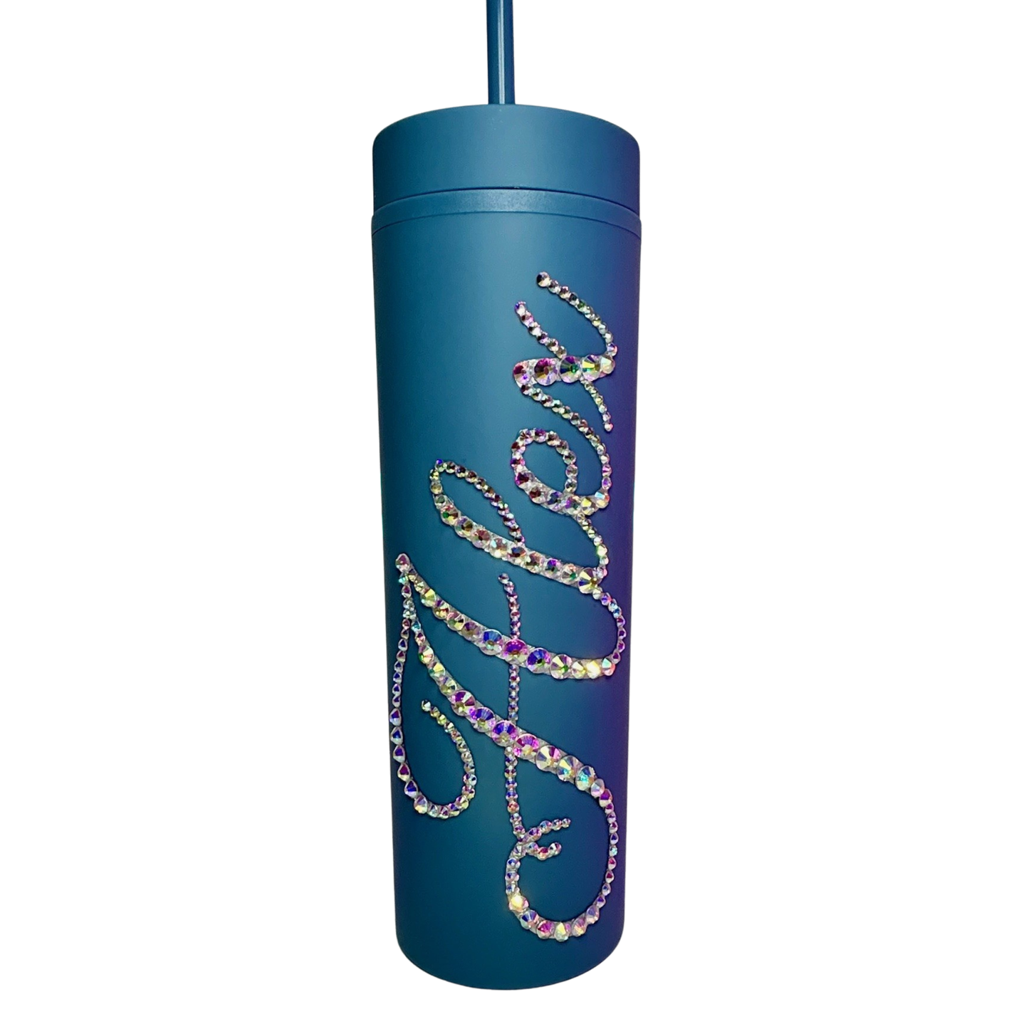 PERSONALISED BLING TUMBLER - DENIM BLUE - CRYSTAL AB