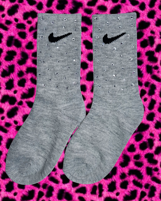 Junior Crew Socks - Clear Crystal - Grey