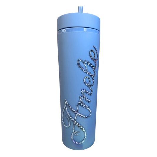 PERSONALISED BLING TUMBLER - DENIM BLUE - BLUE CRYSTAL