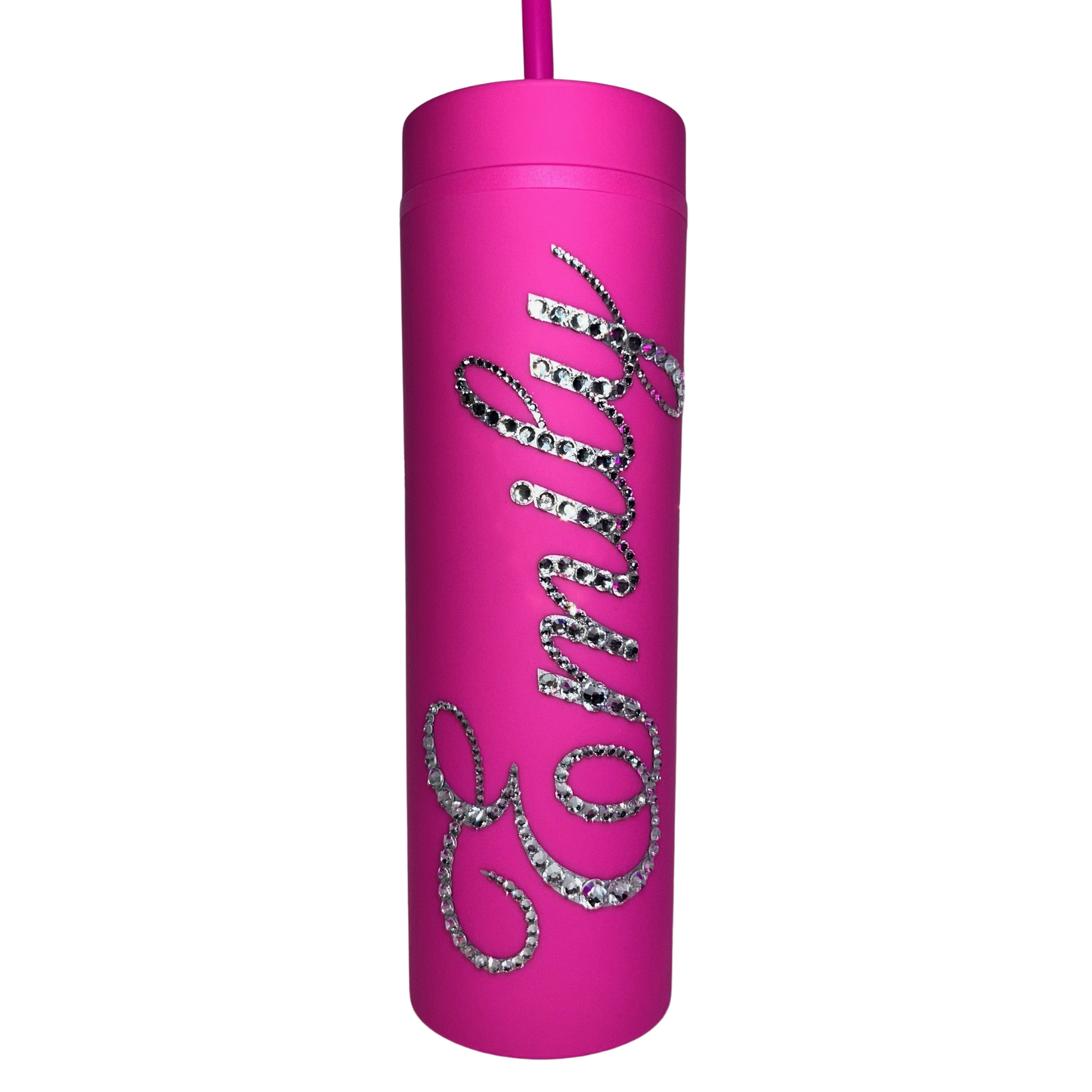PERSONALISED BLING TUMBLER - HOT PINK - CLEAR CRYSTAL