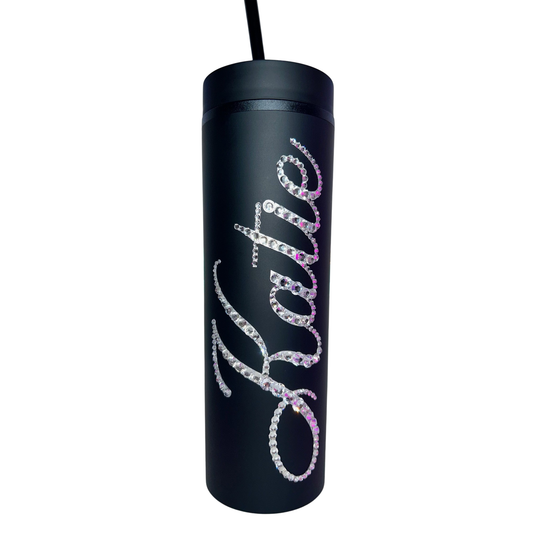 PERSONALISED BLING TUMBLER - BLACK - CLEAR CRYSTAL