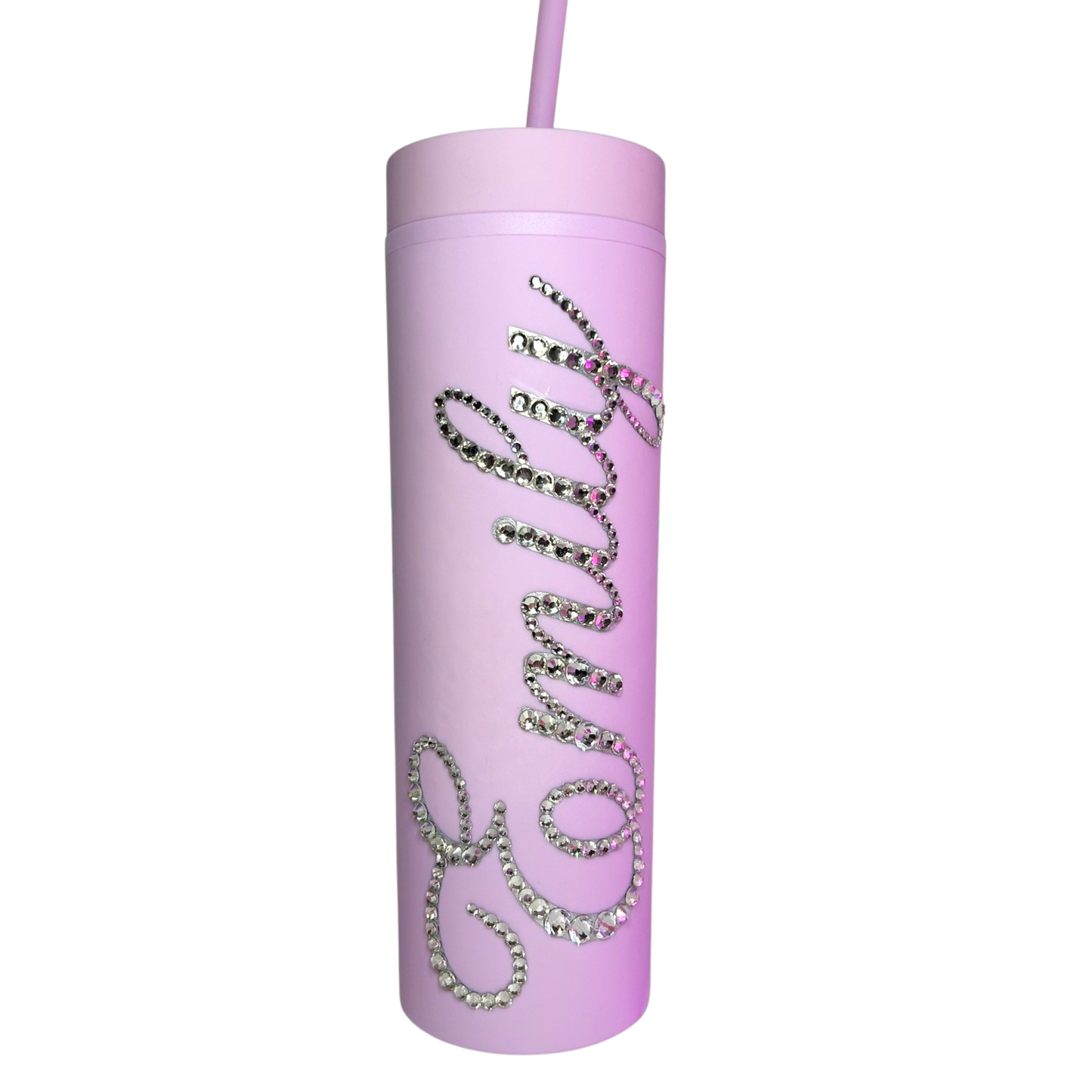 PERSONALISED BLING TUMBLER - BABY PINK - CLEAR CRYSTAL