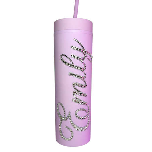 PERSONALISED BLING TUMBLER - BABY PINK - CLEAR CRYSTAL