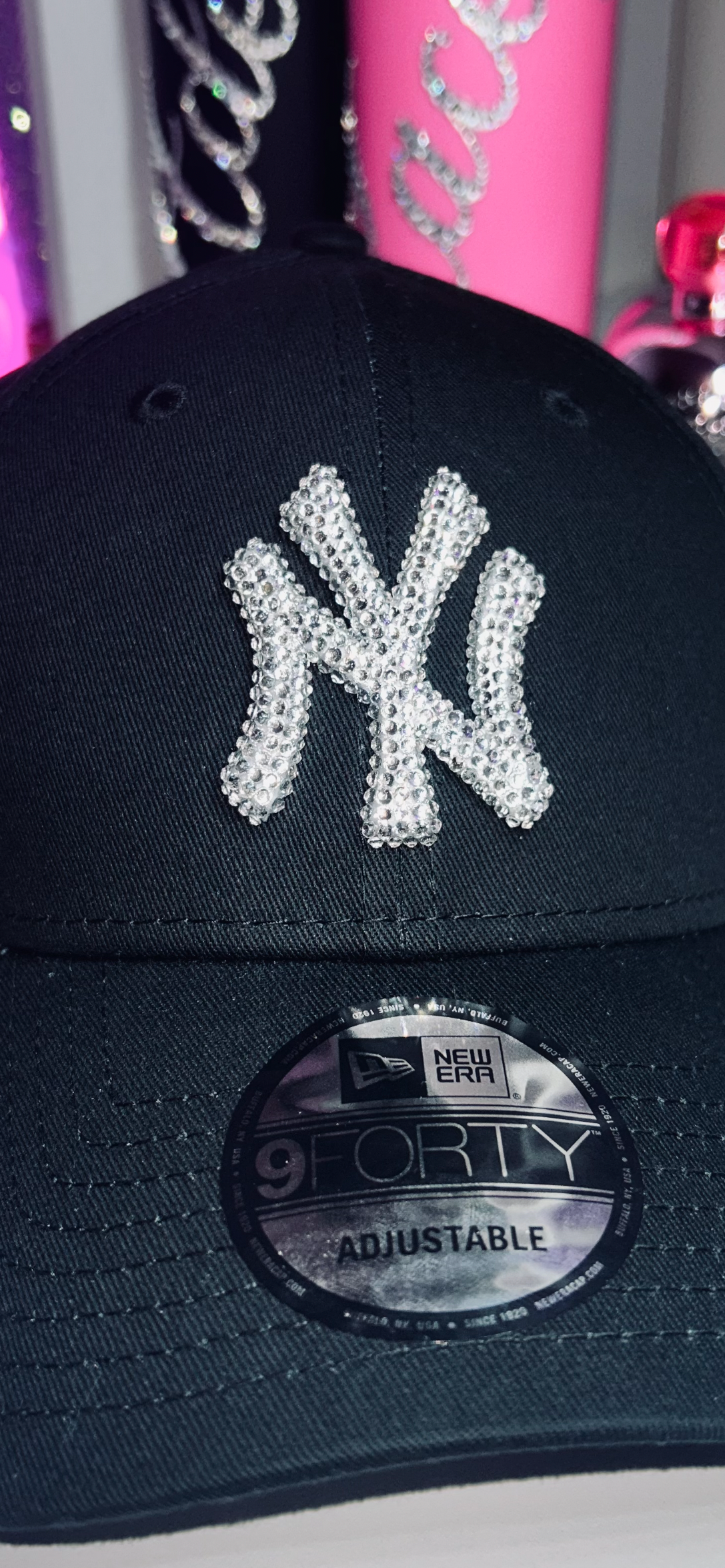 New Era 9FORTY Adjustable Black Cap - Clear Crystal
