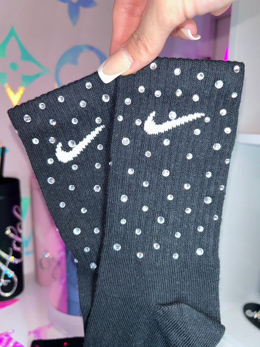 CREW SOCKS - BLACK - CLEAR CRYSTAL
