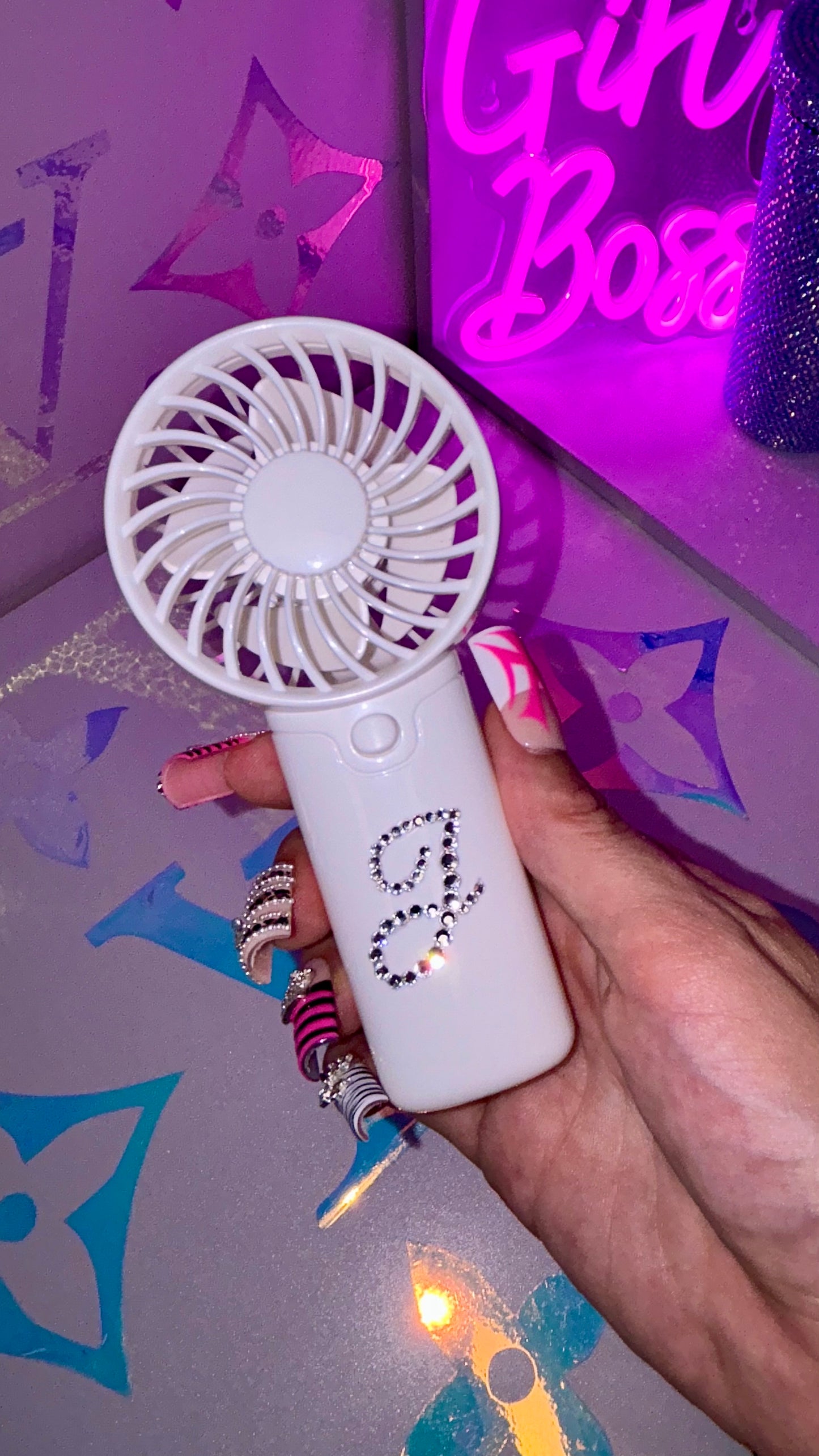 PERSONALISED ELECTRIC FAN WITH BLING INITIAL