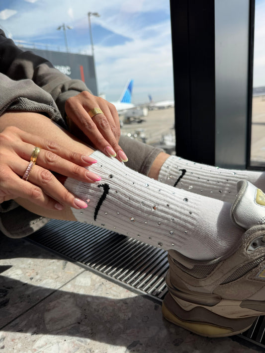 CREW SOCKS - WHITE - CLEAR CRYSTAL