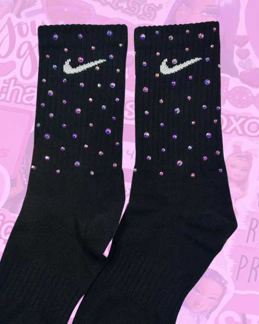 CREW SOCKS - BLACK - RAINBOW SPARKLE
