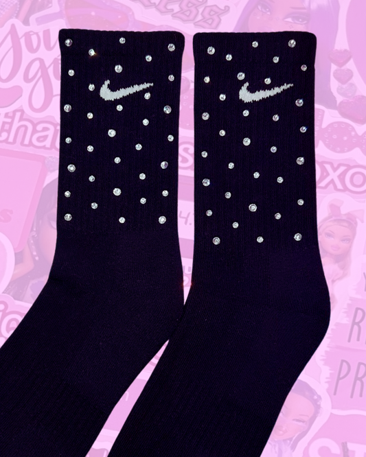 CREW SOCKS - BLACK - CLEAR CRYSTAL
