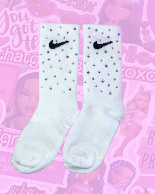 JUNIOR CREW SOCKS - WHITE - RAINBOW SPARKLE