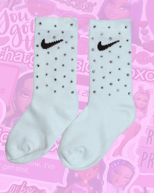 JUNIOR CREW SOCKS - WHITE - CLEAR CRYSTAL