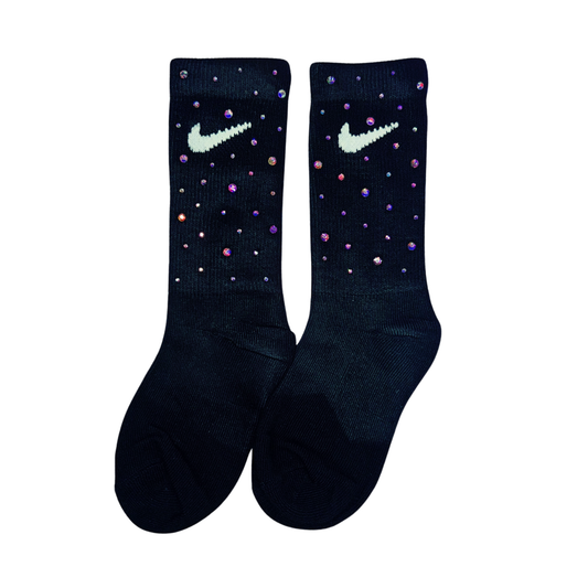 JUNIOR CREW SOCKS - BLACK - RAINBOW SPARKLE