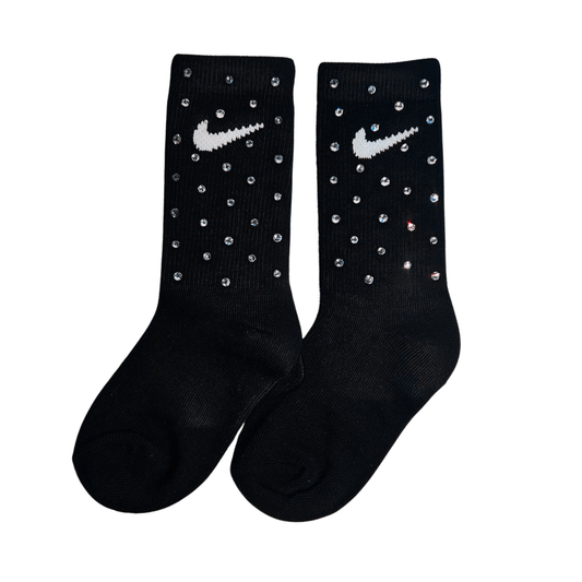 JUNIOR CREW SOCKS - BLACK - CLEAR CRYSTAL