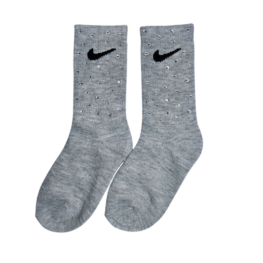 JUNIOR CREW SOCKS - GREY - CLEAR CRYSTAL