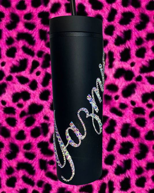 Bling Tumbler - Black - Rainbow Sparkle