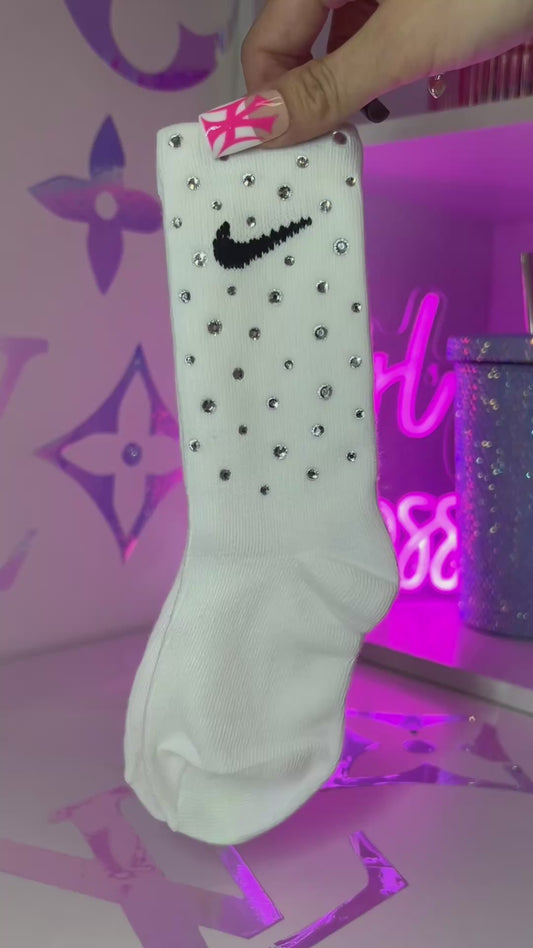 JUNIOR CREW SOCKS - WHITE - CLEAR CRYSTAL