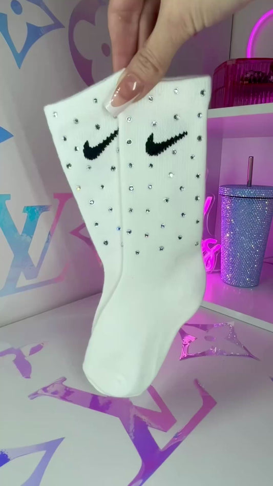 JUNIOR CREW SOCKS - WHITE - CLEAR CRYSTAL